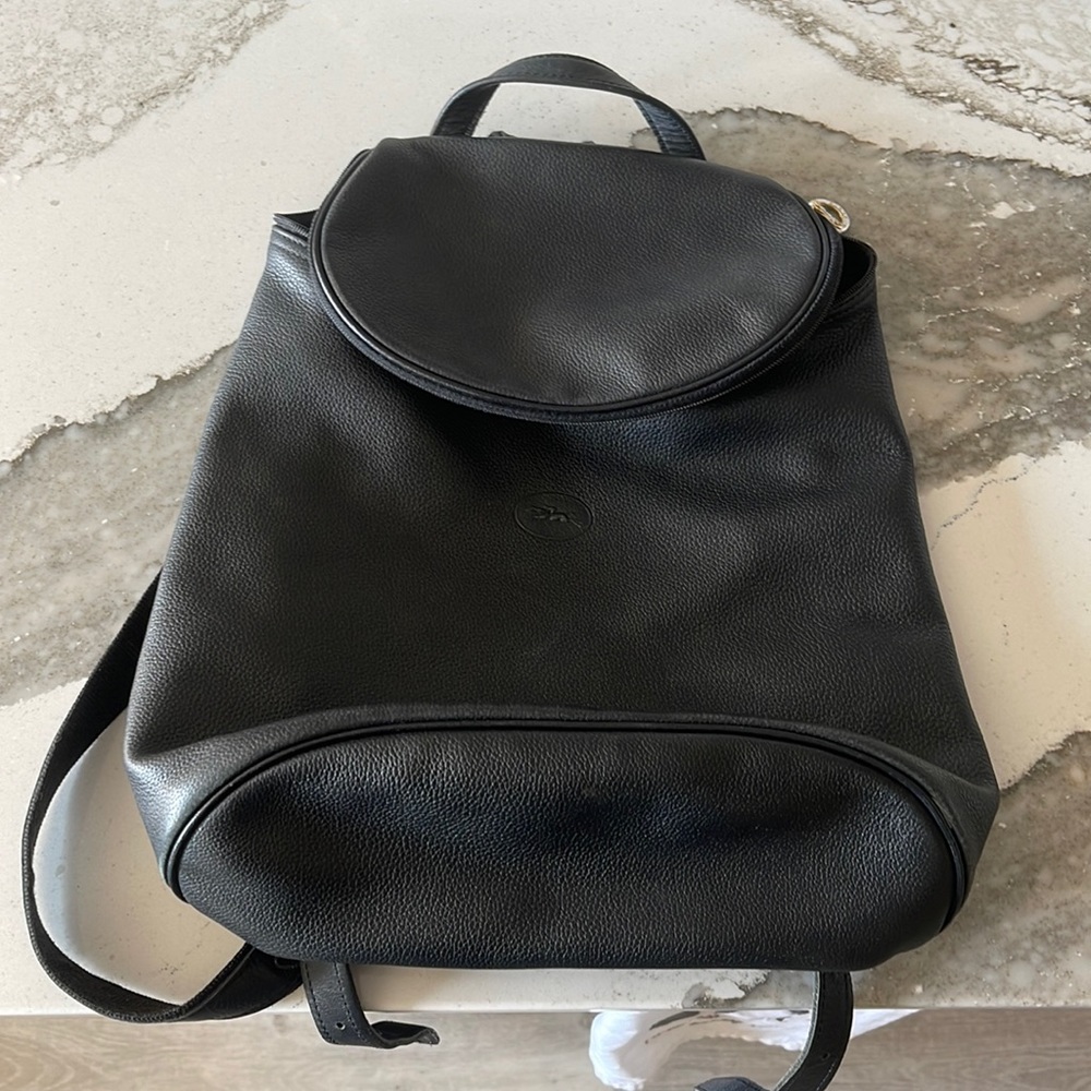 Vintage 1997 long champ black leather backpack